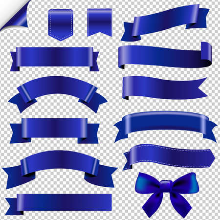 Big Blue Ribbons Set Gradient Mesh, Vector Illustrationのイラスト素材