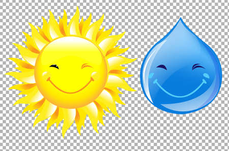 Sun And Drop Cartoon Set Gradient Mesh, Vector Illustration.のイラスト素材