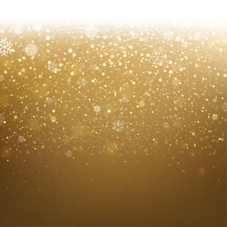 Golden Christmas Banner With Snow With Gradient Mesh, Vector Illustrationのイラスト素材