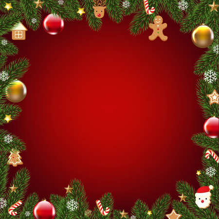 Xmas Border With Fur Tree With Gradient Mesh, Vector Illustrationのイラスト素材