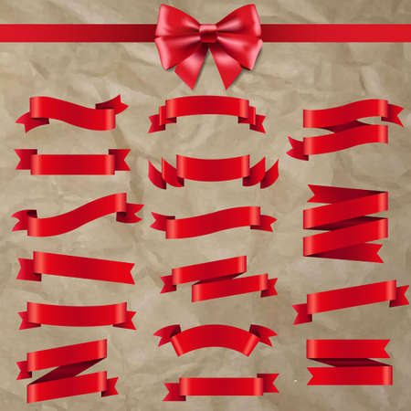 Red Ribbon And Bow With Gradient Mesh, Vector Illustrationのイラスト素材
