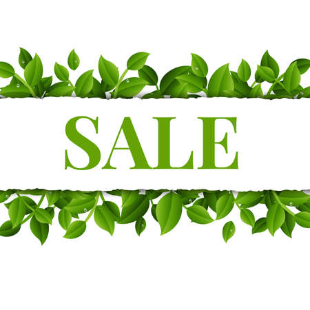 Sale Poster With Leaves With Gradient Mesh, Vector Illustrationのイラスト素材