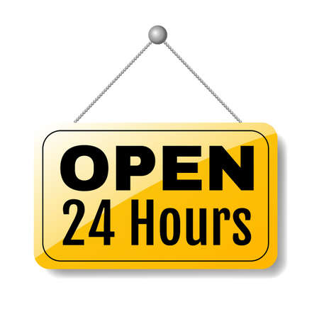 Open Sign 24 Hours, Vector Illustration