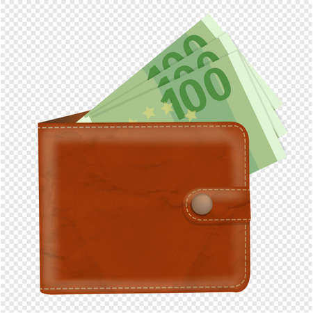 Wallet With Banknotes With Gradient Mesh, Vector Illustrationのイラスト素材