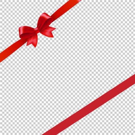 Red Ribbon Bow Transparent Background With Gradient Mesh, Vector Illustrationのイラスト素材