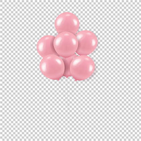 Pink Balloons Bouquet Transparent Background With Gradient Mesh, Vector Illustrationのイラスト素材