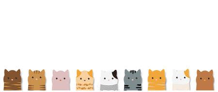 Color Cats Border Isolated White background With Gradient Mesh, Vector Illustration