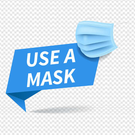 Medical Mask With Banner Origami Isolated Transparent Background With Gradient Mesh, Vector Illustrationのイラスト素材