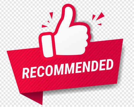 Red Banner Recommended With Thumbs Up Transparent Background With Gradient Mesh, Vector Illustrationのイラスト素材