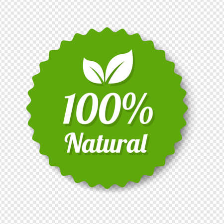 Natural Green Label With Leaves Transparent Background With Gradient Mesh, Vector Illustrationのイラスト素材