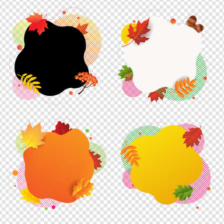 Autumn Happy Halloween Banner With Leaves Transparent Background With Gradient Mesh, Vector Illustrationのイラスト素材