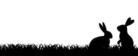 Easter Border With Rabbit And Grass, Vector Illustrationのイラスト素材