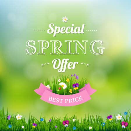 Spring Offer Banner With Gradient Mesh, Vector Illustrationのイラスト素材