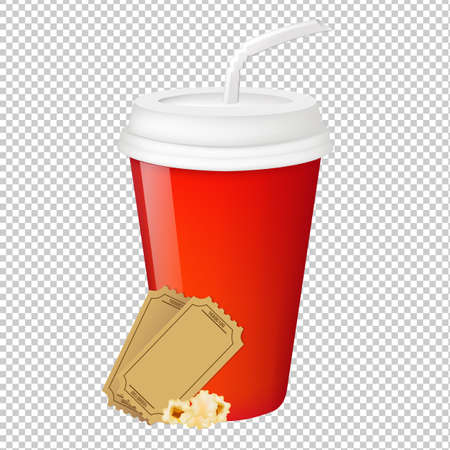 Red Paper Glass With Tickets Cinema Gradient Mesh, Vector Illustrationのイラスト素材