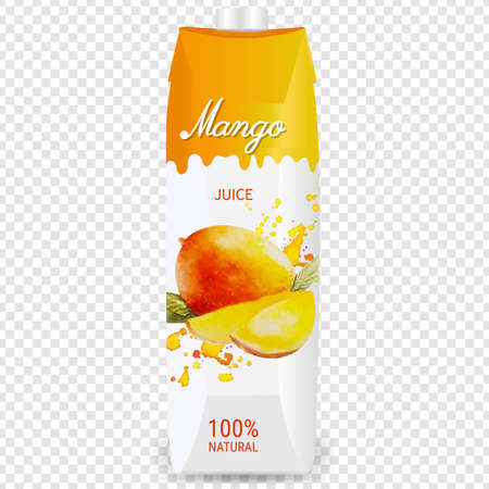 Fruit Juice Mango Packaging Isolated Transparent Background With Gradient Mesh, Vector Illustrationのイラスト素材