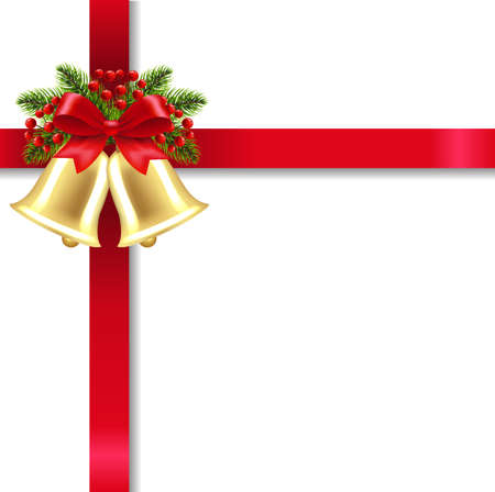 Xmas Golden Banner With Golden Bells And White Background With Gradient Mesh, Vector Illustrationのイラスト素材