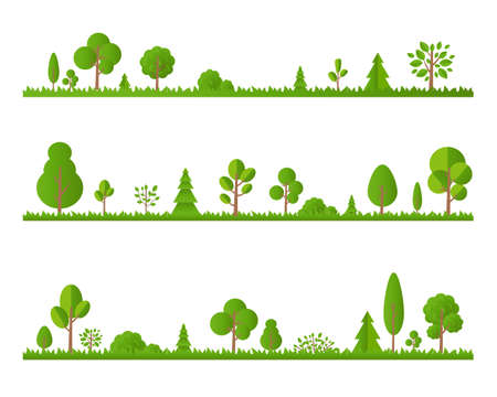 Green Tree Border Isolated White Background, Vector Illustrationのイラスト素材