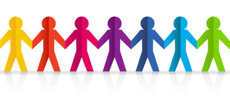 Bright Paper People Over And Blue Background With Gradient Mesh, Vector Illustrationのイラスト素材