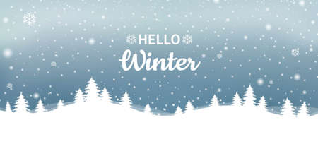 Christmas Winter Landscape With Snowflake With Gradient Mesh, Vector Illustrationのイラスト素材