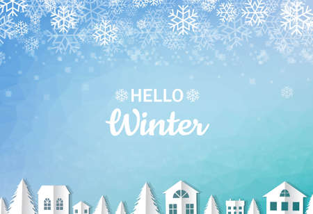 Winter Ladscape With Snowflake And Snow With Gradient Mesh, Vector Illustrationのイラスト素材