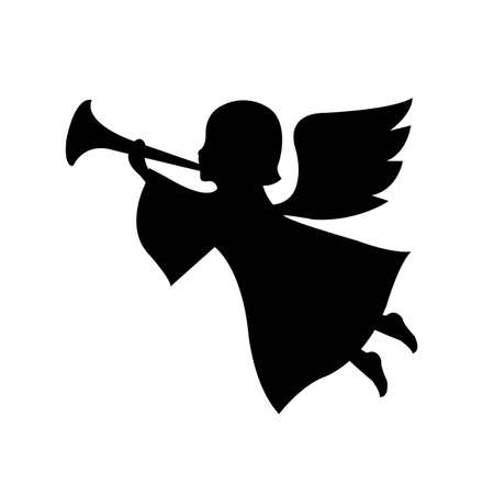 Silhouette Angel Trumpet Isolated White Background , Vector Illustrationのイラスト素材