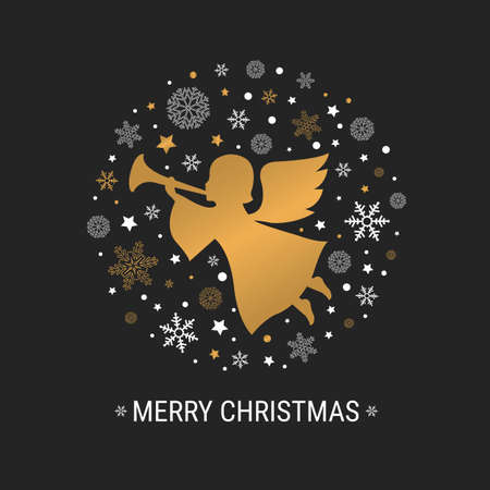 Merry Christmas Postcard With Angel , Vector Illustration.のイラスト素材