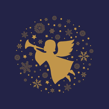 Christmas Postcard With Angel And Snowflake , Vector Illustrationのイラスト素材