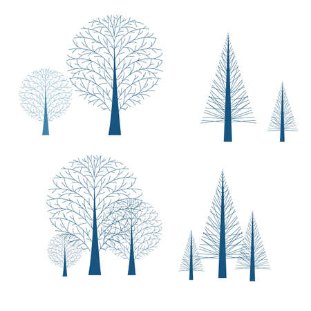 Silhouette Tree Isolated White Background , Vector Illustrationのイラスト素材
