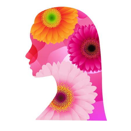 Gerber Flower Girl Silhouette Isolated White Background, Vector Illustrationのイラスト素材