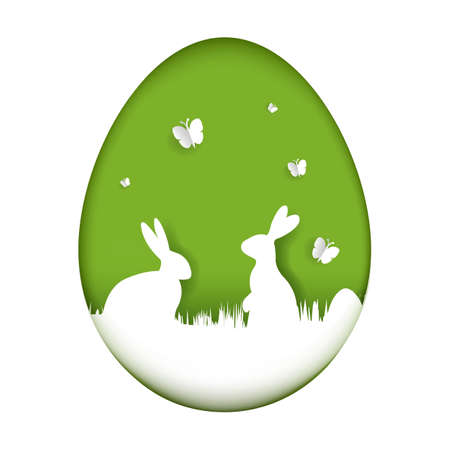 Easter Egg Poster With Rabbits, With Gradient Mesh, Vector Illustrationのイラスト素材
