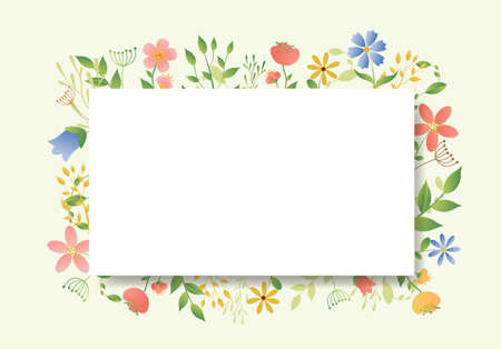 Banner With Flowers And Leaves With Gradient Mesh, Vector Illustrationのイラスト素材