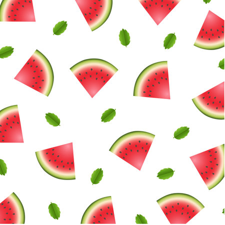 Pattern With Sweet Watermelon With Mint , Vector Illustrationのイラスト素材