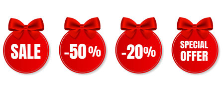 Sale Red Tags With Text With Gradient Mash, Vector Illustrationのイラスト素材