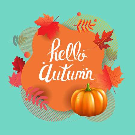 Banner With Autumn Leaves And Text With Gradient Mesh, Vector Illustrationのイラスト素材