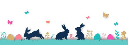 Happy Easter Card With Eggs Border With Gradient Mesh, Vector Illustrationのイラスト素材