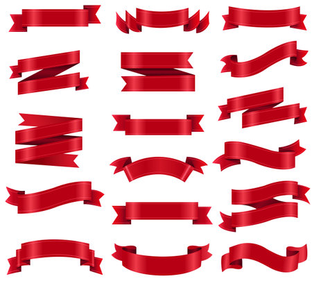 Red Silk Ribbon Big Set With Gradient Mesh, Vector Illustrationのイラスト素材