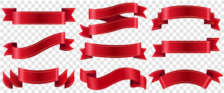 Red Ribbons Set Isolated White Background , Vector Illustrationのイラスト素材