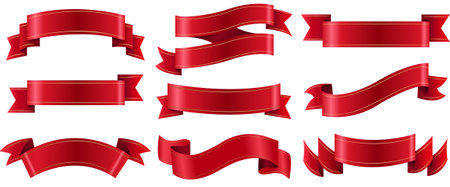 Red Ribbons Set Isolated White Background , Vector Illustrationのイラスト素材