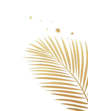 Golden Tropical Leaves With White Background , Vector Illustrationのイラスト素材