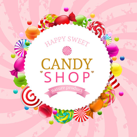 Candy Shop Label With Pink Sunburst With Gradient Mesh, Vector Illustrationの写真素材