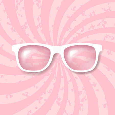 White Sunglasses lWith Pink Sunburst Background With Gradient Mesh, Vector Illustrationの写真素材