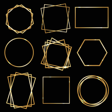 Golden Frames Isolated Black background With Gradient Mesh, Vector Illustrationの写真素材