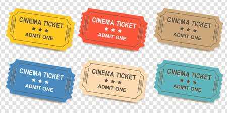 Vintage Color Ticket Isolated Transparent Background With Gradient Mesh, Vector Illustrationの写真素材