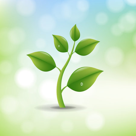 Green Sprout With Water Drop Nature Background With Gradient Mesh, Vector Illustrationの写真素材