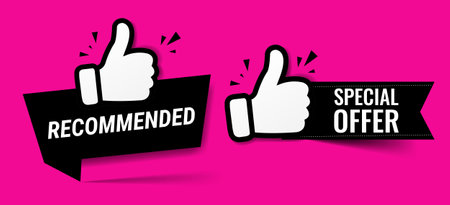 Hand Banner Collection Recommended With Pink Background With Gradient Mesh, Vector Illustrationのイラスト素材