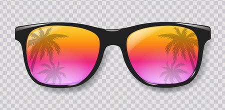 Sunglasses And Palm Tree With Transparent Background With Gradient Mesh, Vector Illustrationのイラスト素材