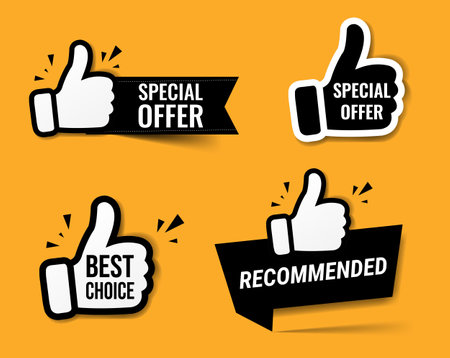 Hand Banner Recommended And Best Choice With Orange Background With Gradient Mesh, Vector Illustrationのイラスト素材