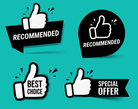 Hand Banner Recommended And Best Choice With Green Background With Gradient Mesh, Vector Illustrationのイラスト素材