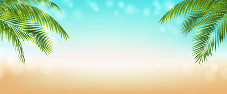 Branch With Green Palm Leaf Background With Gradient Mesh, Vector Illustrationの写真素材