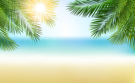 Tropical Poster With Tropical Leaves With Gradient Mesh, Vector Illustrationの写真素材